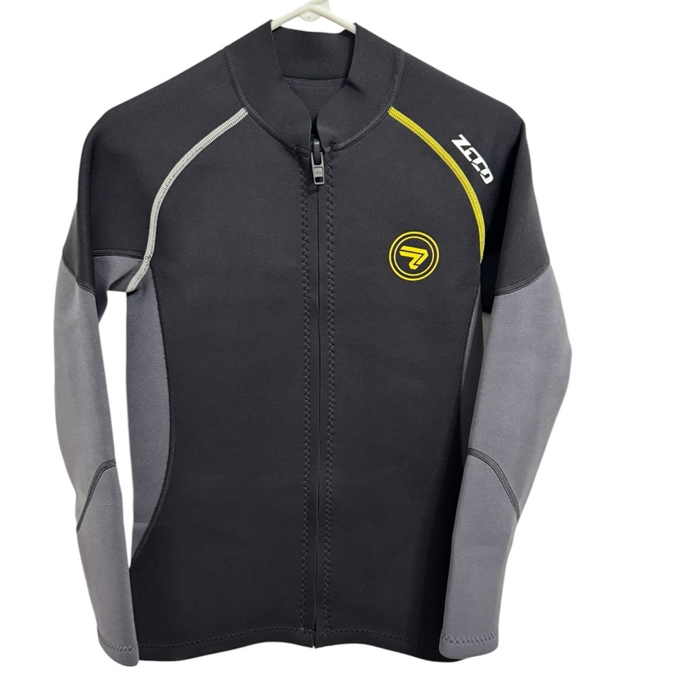 Men’s Black & Gray Long-Sleeve Swim Rash Guard with Yellow Accents